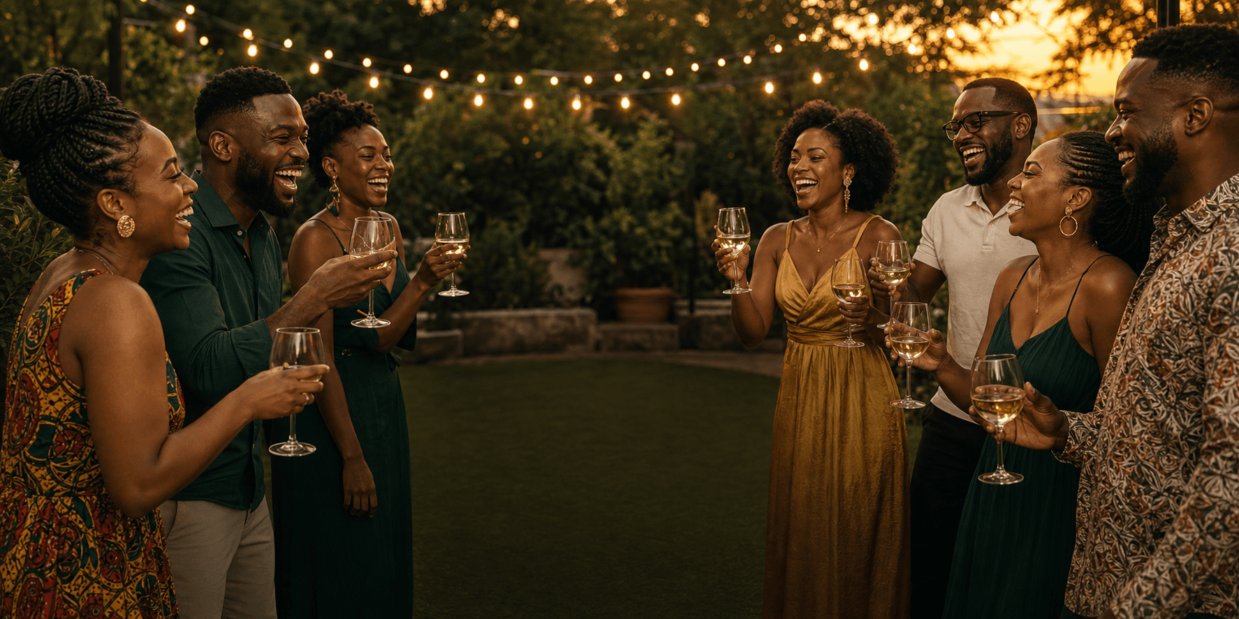 Friends celebrating together outdoors.
