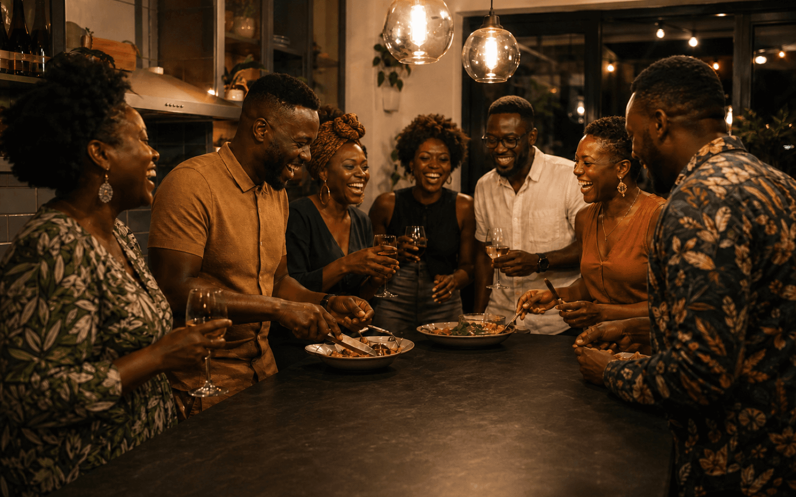 Friends sharing a joyful celebration together.